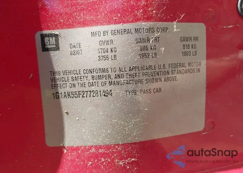 2007 Chevrolet Cobalt Ls from USA, damaged, VIN 1G1AK55F277281494